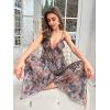imageVerdusa Womens 2 Piece Floral Print Mesh Pajama Sets Tie Front V Neck Cami Top and PantsMulticolor