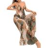 imageVerdusa Womens 2 Piece Floral Print Mesh Pajama Sets Tie Front V Neck Cami Top and PantsMulticolor Beige