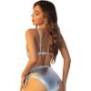 imageVerdusa Womens 2 Piece Fringe Trim Metallic Deep V Neck Bra and Panty Lingerie SetSilver