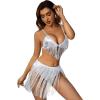 imageVerdusa Womens 2 Piece Fringe Trim Metallic Deep V Neck Bra and Panty Lingerie SetSilver