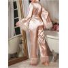 imageVerdusa Womens 2 Piece Lace Satin Pajama Set Ruffle Long Sleeve Belted Top and PantsChampagne