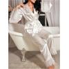 imageVerdusa Womens 2 Piece Lace Satin Pajama Set Ruffle Long Sleeve Belted Top and PantsWhite