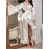 imageVerdusa Womens 2 Piece Lace Satin Pajama Set Ruffle Long Sleeve Belted Top and PantsWhite