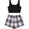 imageVerdusa Womens 2 Piece Outfits Crop Tank Top and Plaid Shorts Cute Loungewear Pajama SetPlaid Black White