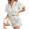 imageVerdusa Womens 2 Piece Pajama Floral Print Ruffle Trim Short Sleeve Top and Shorts PJ SetBeige
