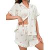 imageVerdusa Womens 2 Piece Pajama Floral Print Ruffle Trim Short Sleeve Top and Shorts PJ SetBeige