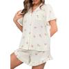 imageVerdusa Womens 2 Piece Pajama Floral Print Ruffle Trim Short Sleeve Top and Shorts PJ SetBeige
