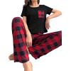 imageVerdusa Womens 2 Piece Pajama Set Letter Print Short Sleeve Tee Top and Plaid Pants Loungewear Pj SetBlack Red