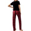 imageVerdusa Womens 2 Piece Pajama Set Letter Print Short Sleeve Tee Top and Plaid Pants Loungewear Pj SetBlack Red