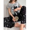 imageVerdusa Womens 2 Piece Pajama Set Letter Print Short Sleeve Tee Top and Plaid Pants Loungewear Pj SetHeart Black
