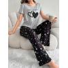 imageVerdusa Womens 2 Piece Pajama Set Letter Print Short Sleeve Tee Top and Plaid Pants Loungewear Pj SetHeart Black