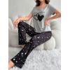 imageVerdusa Womens 2 Piece Pajama Set Letter Print Short Sleeve Tee Top and Plaid Pants Loungewear Pj SetHeart Black