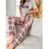 imageVerdusa Womens 2 Piece Pajama Set Letter Print Short Sleeve Tee Top and Plaid Pants Loungewear Pj SetMulticolor