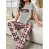 imageVerdusa Womens 2 Piece Pajama Set Letter Print Short Sleeve Tee Top and Plaid Pants Loungewear Pj SetMulticolor