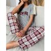 imageVerdusa Womens 2 Piece Pajama Set Letter Print Short Sleeve Tee Top and Plaid Pants Loungewear Pj SetMulticolor