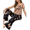 imageVerdusa Womens 2 Piece Pajama Set Letter Print Short Sleeve Tee Top and Plaid Pants Loungewear Pj SetPink Black