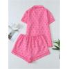imageVerdusa Womens 2 Piece Pajama Sets Cute Printed Pj Set Button Up Shirts with Shorts Lounge SleepwearCoral Pink