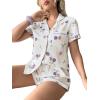 imageVerdusa Womens 2 Piece Pajama Sets Cute Printed Pj Set Button Up Shirts with Shorts Lounge SleepwearFig White