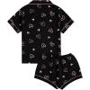 imageVerdusa Womens 2 Piece Pajama Sets Cute Printed Pj Set Button Up Shirts with Shorts Lounge SleepwearHeart Black