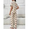 imageVerdusa Womens 2 Piece Pajama Sets Cute Printed Pj Sets Sleepwear Button Up Shirt with Pants Lounge SetBeige