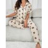 imageVerdusa Womens 2 Piece Pajama Sets Cute Printed Pj Sets Sleepwear Button Up Shirt with Pants Lounge SetBeige