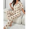 imageVerdusa Womens 2 Piece Pajama Sets Cute Printed Pj Sets Sleepwear Button Up Shirt with Pants Lounge SetBeige