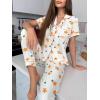 imageVerdusa Womens 2 Piece Pajama Sets Cute Printed Pj Sets Sleepwear Button Up Shirt with Pants Lounge SetBeige Orange