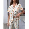 imageVerdusa Womens 2 Piece Pajama Sets Cute Printed Pj Sets Sleepwear Button Up Shirt with Pants Lounge SetBeige Orange