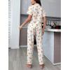 imageVerdusa Womens 2 Piece Pajama Sets Cute Printed Pj Sets Sleepwear Button Up Shirt with Pants Lounge SetBeige Orange