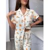imageVerdusa Womens 2 Piece Pajama Sets Cute Printed Pj Sets Sleepwear Button Up Shirt with Pants Lounge SetBeige Orange