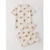 imageVerdusa Womens 2 Piece Pajama Sets Cute Printed Pj Sets Sleepwear Button Up Shirt with Pants Lounge SetBrown Beige