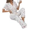 imageVerdusa Womens 2 Piece Pajama Sets Cute Printed Pj Sets Sleepwear Button Up Shirt with Pants Lounge SetHeart White