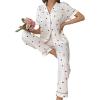 imageVerdusa Womens 2 Piece Pajama Sets Cute Printed Pj Sets Sleepwear Button Up Shirt with Pants Lounge SetHeart White
