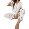 imageVerdusa Womens 2 Piece Pajama Sets Cute Printed Pj Sets Sleepwear Button Up Shirt with Pants Lounge SetHeart White