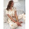 imageVerdusa Womens 2 Piece Pajama Sets Cute Printed Pj Sets Sleepwear Button Up Shirt with Pants Lounge SetOrange Beige