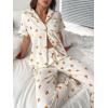 imageVerdusa Womens 2 Piece Pajama Sets Cute Printed Pj Sets Sleepwear Button Up Shirt with Pants Lounge SetOrange Beige