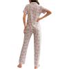 imageVerdusa Womens 2 Piece Pajama Sets Cute Printed Pj Sets Sleepwear Button Up Shirt with Pants Lounge SetPink White