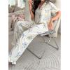 imageVerdusa Womens 2 Piece Pajama Sets Floral Print Pj Set Button Up Short Sleeve Tops and Two Piece Pants SetsBlue Beige