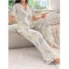 imageVerdusa Womens 2 Piece Pajama Sets Floral Print Pj Set Button Up Short Sleeve Tops and Two Piece Pants SetsBlue Beige
