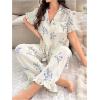 imageVerdusa Womens 2 Piece Pajama Sets Floral Print Pj Set Button Up Short Sleeve Tops and Two Piece Pants SetsBlue Beige