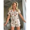 imageVerdusa Womens 2 Piece Printed Lounge PJ Sets Sleepwear Button Up Shirt with ShortsBear Apricot
