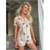 imageVerdusa Womens 2 Piece Printed Lounge PJ Sets Sleepwear Button Up Shirt with ShortsBear Apricot