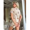imageVerdusa Womens 2 Piece Printed Lounge PJ Sets Sleepwear Button Up Shirt with ShortsBear Apricot