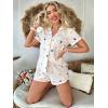 imageVerdusa Womens 2 Piece Printed Lounge PJ Sets Sleepwear Button Up Shirt with ShortsHeart Beige