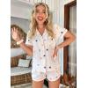 imageVerdusa Womens 2 Piece Printed Lounge PJ Sets Sleepwear Button Up Shirt with ShortsHeart Beige
