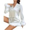 imageVerdusa Womens 2 Piece Satin Fuzzy Pajama Sets Button Up Long Sleeve Shirt with ShortsWhite