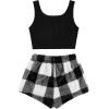 imageVerdusa Womens 2 Pieces Fuzzy Pajama Set Knit Crop Tank Top ampamp Teddy Plaid Shorts LoungewearBlack Plaid