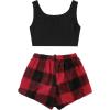 imageVerdusa Womens 2 Pieces Fuzzy Pajama Set Knit Crop Tank Top ampamp Teddy Plaid Shorts LoungewearBlack Red Plaid