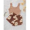 imageVerdusa Womens 2 Pieces Fuzzy Pajama Set Knit Crop Tank Top ampamp Teddy Plaid Shorts LoungewearKhaki and Brown