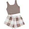imageVerdusa Womens 2 Pieces Fuzzy Pajama Set Knit Crop Tank Top ampamp Teddy Plaid Shorts LoungewearMocha Brown
